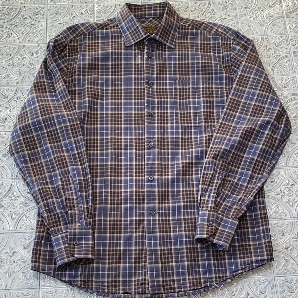 Pronto Uomo Blue Mens Plaid Shirt Large